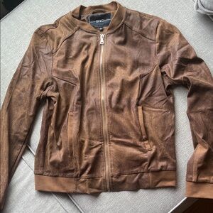 Brown Faux Light Suede/Leather Bomber Jacket